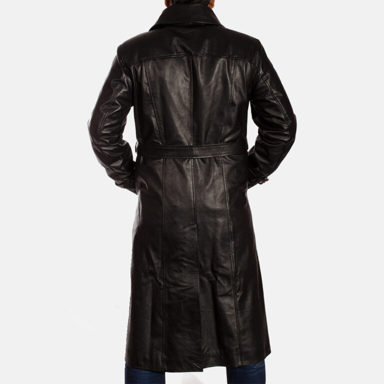 Mens Hooligan Black Leather Trench Coat 2-1491466004511